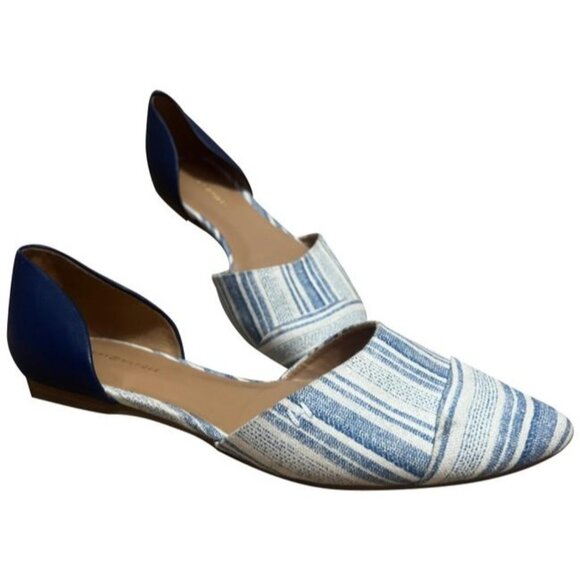 Tommy Hilfiger Dorsay Blue Striped Flats Sz 7.5 Womens White Navy Blue Cute Sand - Picture 1 of 9